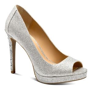 Thalia Sodi Silver Sparkle Heels – Size 10 – Beaded Platform Pumps